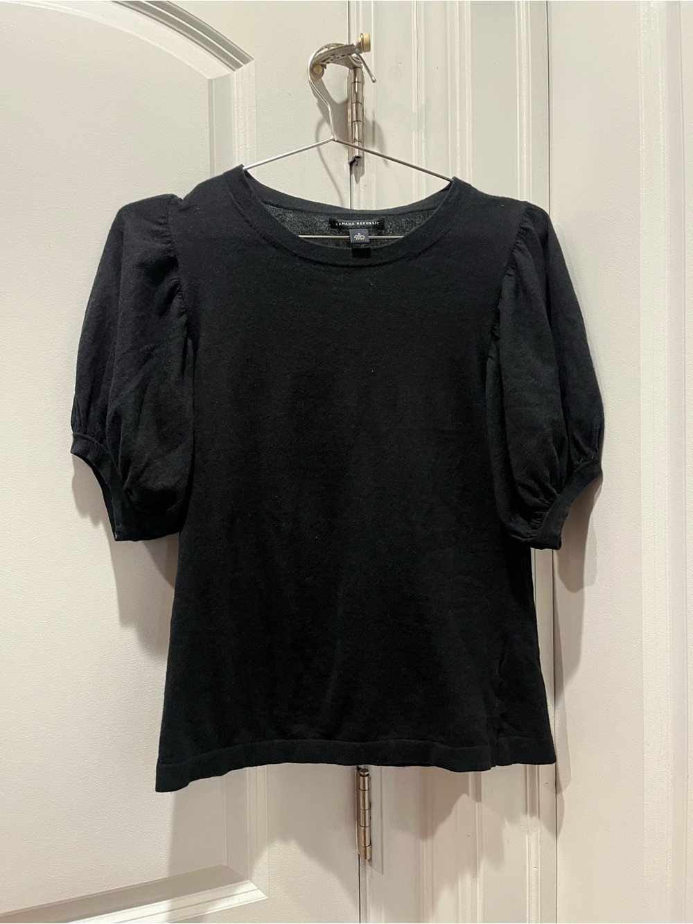 Banana Republic Black Puff Sleeve Short-Sleeve Top
